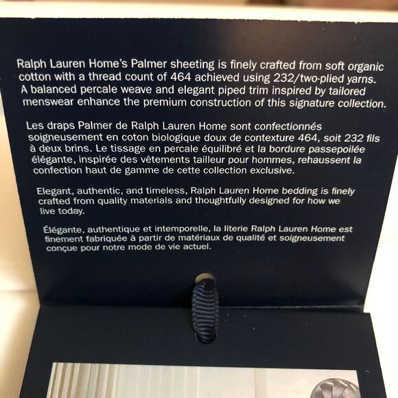 Ralph Lauren Organic Cotton Percale Palmer Queen Flat Sheet White Pale Sky Blue - Picture 5 of 10